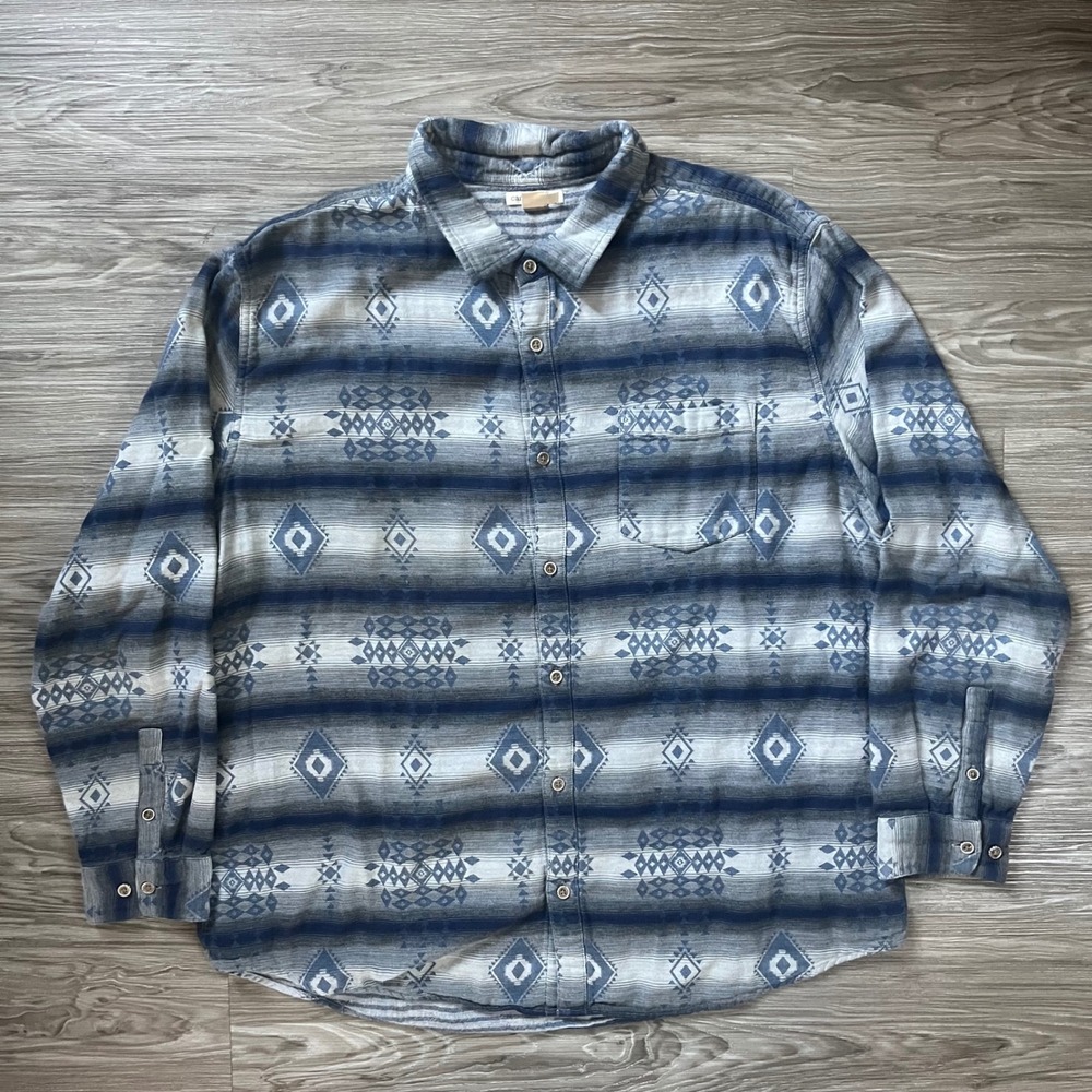 Carbon 2 Cobalt Mens Blue Grey Southwestern Flannel Shirt XL 133379 Cotton